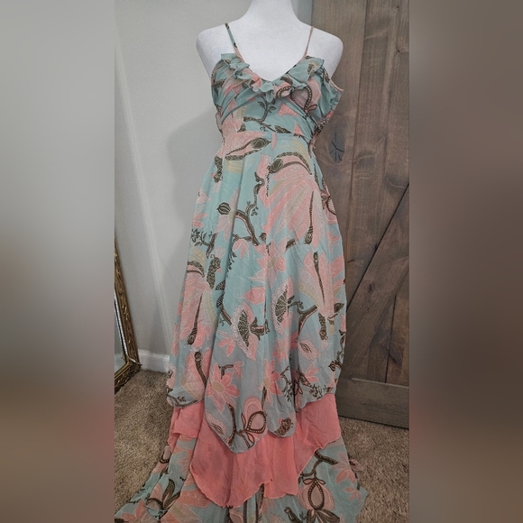 H&M Limited Edition Chiffon Boho Maxi Sundress In Pastel Print Blue/pink. Size 2 - Picture 7 of 15